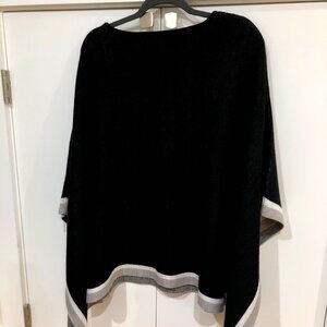 Ann Taylor Knit Pullover Poncho - Black+Grey/White Stripe - W's One Size